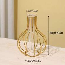 1pc Gold Geometric Metal Hydroponic Vase With Test Tube Rack | Modern Minimalist Retro Decor For Living Room, Office, Home | Elevated Floral Arrangement Vase, Wedding Party Floor Vase, Home Decoration Room Decor Flower Vase Glass Vase - Gold - View 14