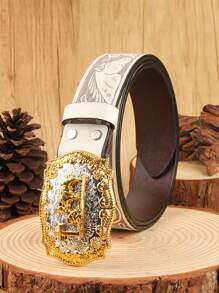 Geprägter westlicher Stil Kreuz- und Pferde-Formung mit goldenem Rand, Silberbasis Legierungs-Schnalle, unisex Gürtel, modisch & geeignet für Feiertagspartys
