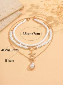 3pcs/Set Bohemian Style Minimalist Choker Necklace Set With Natural Stone, Alloy Starfish Pendant, Oversized Irregular Faux Pearl Pendant And Lobster Clasp, Suitable For Daily Wear, Vacation, Party