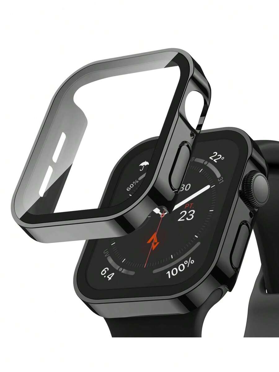 Huastonband 1件黑色相容保護殼 + 鋼化玻璃螢幕保護貼，中性款，適合運動、休閒、商務場合，極簡直邊設計，內建密封條，深層防水防塵硬 PC 外殼 + 高畫質鋼化玻璃螢幕保護貼一體式手錶保護殼，相容 40/41/44/45/49mm，相容 Ultra/9/8/7/6/5/4/SE，亦具備防摔防刮功能