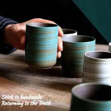 Taza de cerámica de gres con esmalte craquelado pintado a mano, taza de café y té de cerámica asiática vintage, apta para lavavajillas, regalo para uso doméstico, aromaterapia zen - MubaiGrandeRedondo350ml - Ver 6