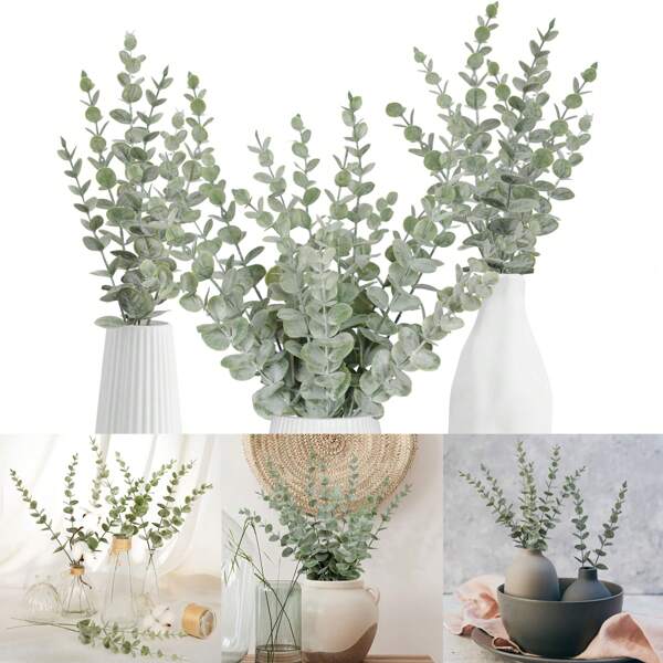 40 piezas Tallos artificiales de eucalipto verde, hojas de eucalipto para decoración, ramas de eucalipto falso con hojas falsas de 38 cm para jarrones, ramos de boda y decoración del hogar. Después de abrirlo, puede haber un ligero olor. Por favor, déjelo en un área ventilada durante unos días antes de usarlo.