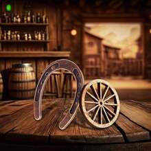 20pcs Western Theme Party Decorations Mini Horseshoe Wagon Wheel Crafts, Western Party Centerpiece Decor, Lucky Horseshoe Wedding Party Favors, Cowgirl Cowboy Birthday Decor (10pcs Wagon Wheels + 10pcs Horseshoes) - Multicolor - View 3