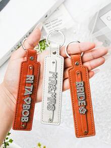 Custom Rhinestone Name Keychain, Personalized Leather Car Accessory, Letter Keychain, Backpack Charm - Multicolor - View 9