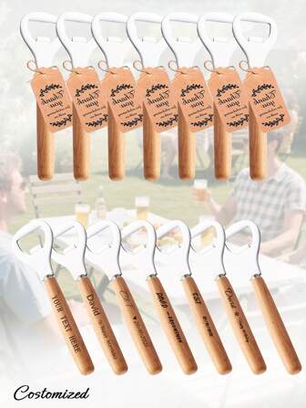 1/5 Stücke personalisierte Holzflasche, Bierdosen-Öffner. Mit Grußkarte enthalten, handgehaltener Sodaöffner. Fest, Hochzeit Gastgeschenke, personalisiertes Geschenk für Trauzeugen, Party Geschenke, Geschäftliche Werbeartikel
