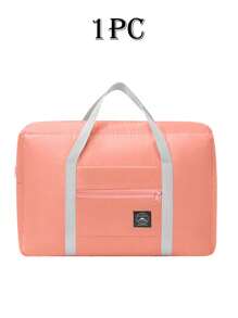 1pc Foldable Laundry Bag With Logo, Travel Organizer, Lightweight Washing Bag With Shoulder Strap, Durable Drawstring Closure, Multipurpose Rectangular Woven Toiletry Bag, Portable Closet Organizer, Space-Saving Home Storage, Carry-On Luggage, Suitable For Home And Travel, Essential For Back To School Storage