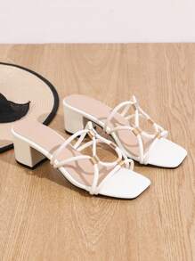 Women's Elegant High Heel Slip-On Sandals, Metal Buckle Thick Heel Fashion Hollow High Heeled Sandals For Outdoor Wear