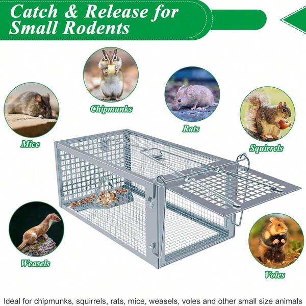 Humane Rat Trap, Chipmunk Rodent Trap That Work For Indoor And Outdoor Small Animal - Mouse Voles Hamsters Live Cage Catch And Release