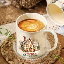 1 Stück rustikale Weihnachtshaus Keramiktasse - große isolierte Kaffeetasse mit Griff, wiederverwendbare Feiertags-Teetasse, perfektes Geschenk für Männer & Frauen, einzigartiges Geschenk für Wichteltausch, spülmaschinenfest, Heim- & Küchendekoration