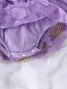 1pc Baby Girl Elegant Lace Mesh Long Sleeve Romper + Headband + Socks, Autumn/Winter