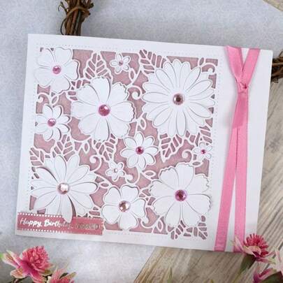 1 件优雅花卉框架金属切割模具 - 复杂的白色花朵搭配金色点缀，DIY 手工切割工具，适用于剪贴簿和相册，非常适合生日礼物和感恩节工艺品，书籍制作用品