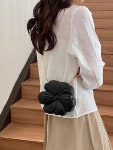 奢华闪亮 ABS 材质花形迷你手拿包手提包扣金属珠链单肩包女士派对迷人礼物，适合约会、购物、外出、通勤、日常搭配、时尚小众设计、女包、情人节礼物 - 黑色 - 查看 4