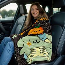 Sanrio 1 Stück Halloween Pudding Hund Anime Decke - gestrickte Polyester Plüsch, moderne digitale Bedruckung, Cartoon-Thema, komfortable Heimdekoration Bettwäsche für alle Jahreszeiten, maschinenwaschbar