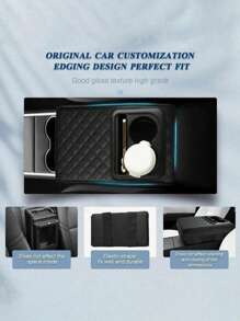 1PC Car Center Console Armrest Pillow With Cup Holder, Leather Middle Console Protection Cushion With Phone Holder, Memory Foam Auto Arm Rest Box Cover, Universal Vehicle Accessories (Textures)