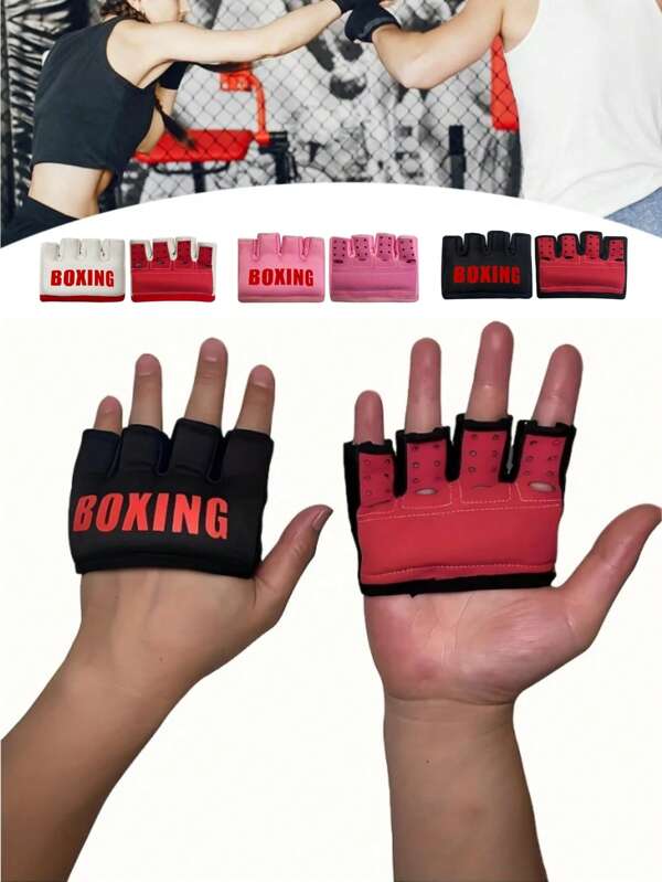 Halbe Finger Innen-Gel Boxhandschuhe, elastisch gepolsterter Handflächenschutz für Herren und Damen Muay Thai MMA Kickboxen Kampfsport Schlagtraining Handschuhe