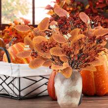 Juego de 6 flores artificiales de decoración otoñal, ramos mixtos de eucalipto, color naranja de la cosecha y hálito de bebé para decoración del hogar, fiestas de otoño, bodas y centros de mesa en Navidad y Acción de Gracias