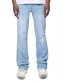 Skinny Jeans, Harem Pants, Flared Jeans For Men High-End Simple Black Button & Zipper Closure Casual Pants, Versatile All Season - Baby Blue - View 4