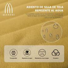 Pack 2/4/6 Cojín para silla 40x40x5 cm|Repelente al agua y fácil de limpiar|Con cintas de sujeción|Funda con cremallera desmontable|Uso interior y exterior|Ideal para comedor, terraza, jardín u oficina - Mostaza - Ver 4