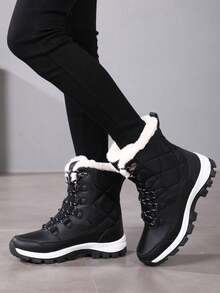 1双加大码女式雪地靴，2025冬季新款，毛领，防水面料，休闲时尚，保暖内衬，高帮，防滑，适合雪地旅行和滑雪，尺码35-42 - 黑與白 - 查看 3