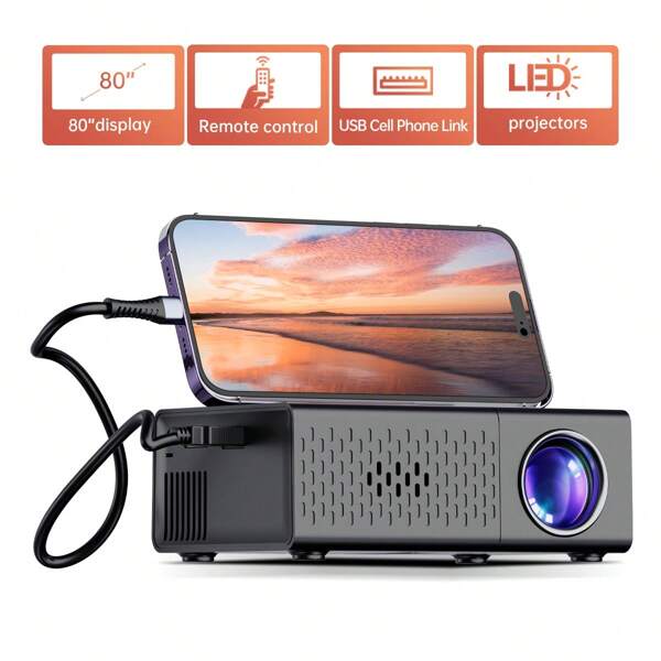Projector Portable Professional-Grade High-Definition, Suitable For Home Theaters And Outdoor Camping,Supports Connections Via High-Definition TV, USB, SD And Tripod,Great Gift For Holidays, Halloween, And Parties,Built-In Speakers And A Sleek Design.