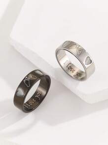 ATLVXJL 2 pièces/lot Ensemble d'anneaux en forme de cœur en acier inoxydable phosphorescent, style couple/amis, bijoux casual pour le port quotidien et cadeaux romantiques