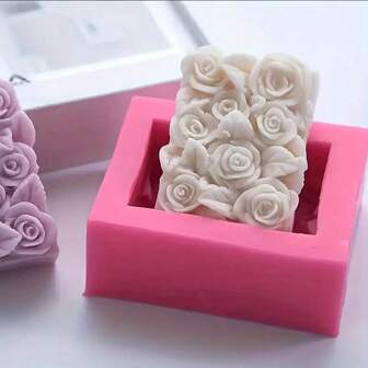 1pc Elegant Rose Flower Silicone Mold, Suitable For Handmade Soap, DIY Scented Candle, Plaster Decor - Multipurpose Rectangular Craft Mold With Detailed Floral Pattern, Great For Home Decor, Creative Handcraft, Box-Shaped Mold