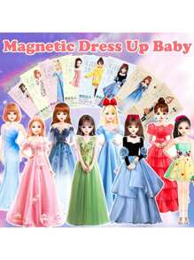 1 Book Of Magnetic Dress Up Doll Stickers, Magnetic Princess Costume Stickers, Pretend Play Creative Imagination Outfit Set Suitable For 4-7 Year Old Girls, Birthday Gift, Kids Memorabilia And Cute Magnetic Stickers (Color And Style Accessories Are Random)