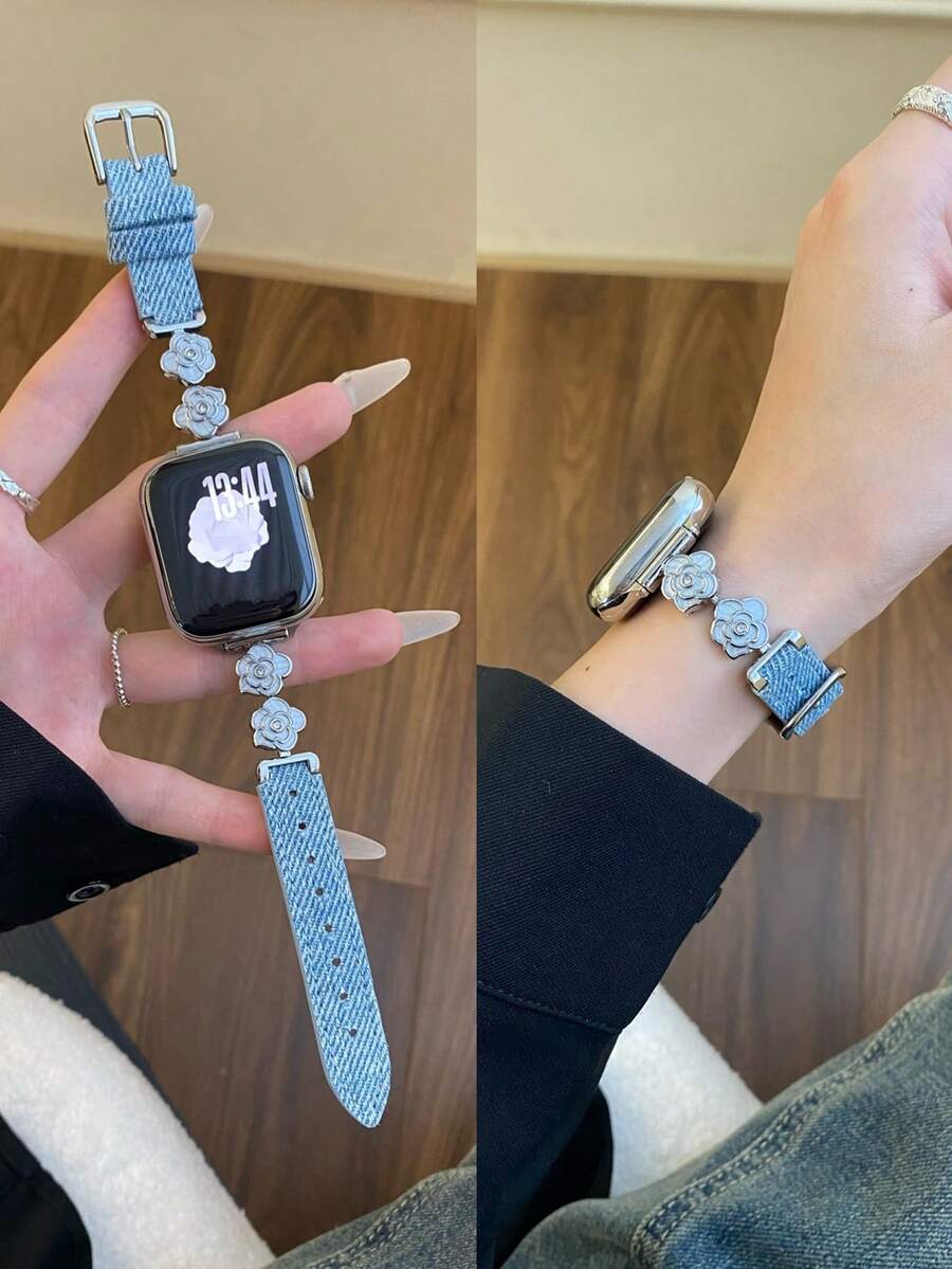 1条装饰性优雅星形超薄皮革表带，兼容系列，女士万圣节黑色吊坠，纤薄设计，尺寸：38mm、40mm、41mm、42mm、44mm、45mm、46mm、49mm，兼容 Ultra、S10、9/8/7/6/5/4/3/2/1、SE - 藍色 - 查看 1