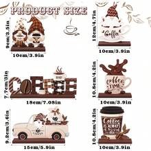 6pcs Set 2D Thicker Wooden Coffee Bar Decor Signs - Coffee Bar Accessories, Farmhouse Daily, Rustic Dining Table Center Piece, Suitable For Home Kitchen Decor In Multiple Rooms