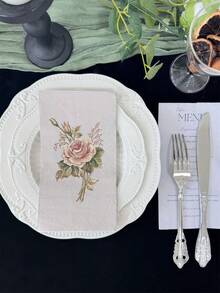 20pcs/Pack Vintage Rose Flower Printed Paper Napkins, 15.7x13inch, One-Time Use For Wedding, Birthday, Tea Party, Dinner Party Decor, Restaurant Hotel Tableware, Party Supplies, Pulp Paper - Multicolor - View 7