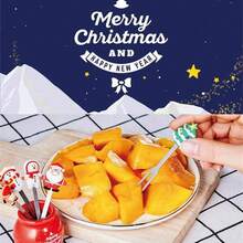 5PCS Navidad tenedor de fruta de silicona, regalo de Navidad de silicona tenedor de fruta tenedor de ensalada de acero inoxidable tenedor de alimentos de los niños de cerámica titular de la Copa Reutilizable fruta tenedor decoración lindo 5 Navidad tenedores de fruta 1 taza de cerámica - Multicolor - Ver 5