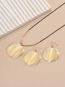 3pcs/Set Elegant Matte Geometric Circle Earrings And Necklace Jewelry Set, Suitable For Casual Wear, Festivals, Gifts, Geometric Metal European And American Style