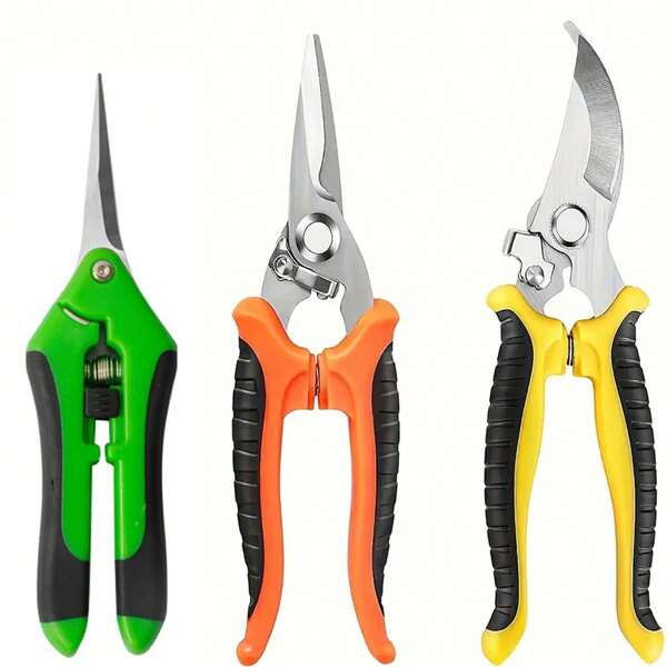 3PCS Garden Pruning Shears Set - Stainless Steel Professional Gardening Scissors With Non-Slip Ergonomic Handles, Labor-Saving High-Tension Springs, Modern Metal Blade Trimmers For Efficient Cutting