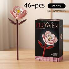 70+件儿童积木花束，人造花艺，ABS材质益智小颗粒积木，包含向日葵、玫瑰、郁金香、山茶花，适合教师节、情人节、圣诞节礼物