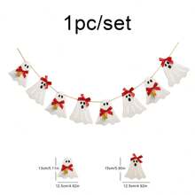 Vintage Cute Red Bow & White Bell Ghost Halloween Party Decorative Banner, Wall Hanging Pennant