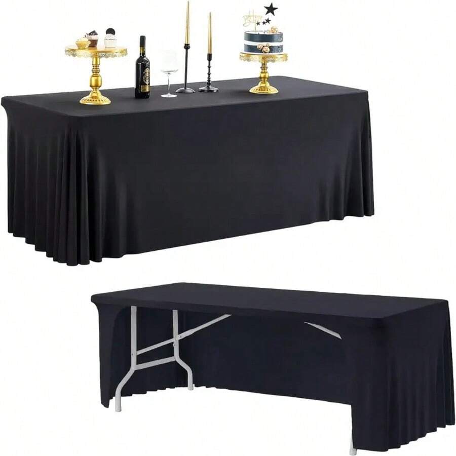 1 pieza Falda de mesa rectangular elástica - unicolor, mezcla de poliéster, perfecta para la decoración de la cocina y el comedor - Multicolor - Ver 1