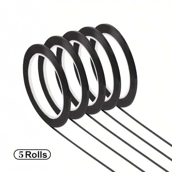 5 rotoli di nastro nero per lavagne bianche, larghezza 3 mm, nastro adesivo grafico, nastro per linee, nastro a righe, nastro per griglia, nastro per artisti, 216 piedi/rotolo, per presentazioni in aula e in ufficio