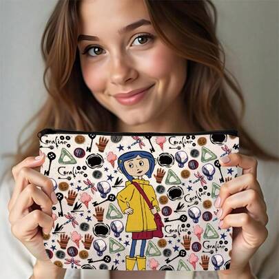 幻想恐怖卡通风格女士帆布化妆包带拉链 - 完美的旅行伴侣和礼物，适合女性、姐妹、少女、侄女和最好的朋友，非常适合化妆品和配饰存储旅行必需品假期暑假返校学校用品包女士旅行包化妆包