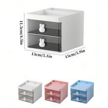 1pc 3-Layer Drawer Storage Box With Pen Holder, Multi-Functional Desktop Organizer For Office, Cute Rabbit Shape Handle, Table Decoration, Desk Accessory Back To School - Multicolor - View 10