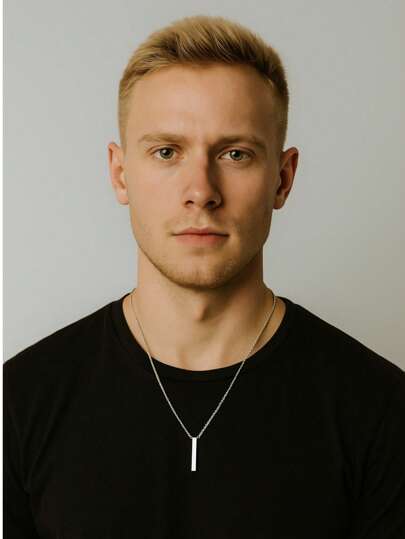 Corrente Masculina Pingente Palito Placa Aço Inox Prata Uso Casual