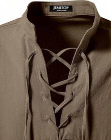 Men's Pure Cotton Retro Lace Up Shirts For Renaissance Pirate Viking Medieval - Coffee - View 4