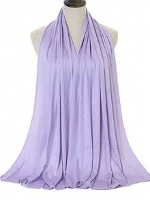 Lenço de cabeça feminino preto em malha elástica, leve e respirável, de cor sólida, longo, ideal para primavera/verão. - cor sólida - Ver 18