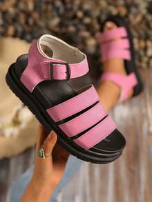 女士凉鞋，时尚舒适，适合夏季外出和休闲活动，轻巧设计，可调节绑带，可定制尺寸 - 粉色 - 查看 8