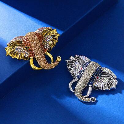 1枚复古夸张象头动物胸针，锌合金镶嵌水钻，男女通用，可装饰西装外套、背包、帽子，适合宴会派对佩戴，DIY配饰