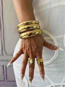 4件/3件/1件手链套装，金色手镯，宽开口手镯，厚手镯，手链套装，开口手镯，女士手链，送她的礼物 - 金黃色 - 查看 8