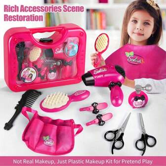 10 pièces Set de beauté et coiffure pour petites filles, jeu de jouets de salon de mode avec boîte de rangement et accessoires de coiffeuse