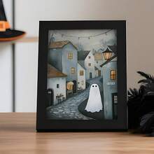 1 pieza, Foto personalizada, Marco de madera con plexiglás pulido, es muy apropiado para la decoración del hogar en Halloween, póster artístico impreso en lienzo personalizado, perfecto para familias, parejas, recuerdos de mascotas, el regalo perfecto para conmemorar Halloween