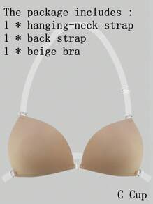 ideaCCSZ 1 Pc Triangle Cup Sticky Push Up Bra,Deep-V Design Breast Lift Self-Adhesive French Style Bras,Front Clasp Invisible Silicone Nipple Patches,With Neck Strap And Extension Buckle,Reusable For Bikini For Strapless Evening Dresses