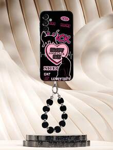 1pc Black TPU Cute Edgy Girl Butterfly & Cat Printed Shockproof Protective Phone Case And 1pc Black Furball Lanyard Compatible With IPhone Phone Cases / Matching Phone Cases / Kickstand Phone Cases / Fun Phone Cases / Android Phone Cases / Phone Cases / Phone Cases / OPPO Phone Cases / Compatible With IPhone 16 Pro Max / A14 Phone Cases - Multicolor - View 5