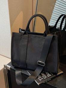 时尚托特单肩包，轻便帆布手提包，可调节肩带，学生适用简约挎包